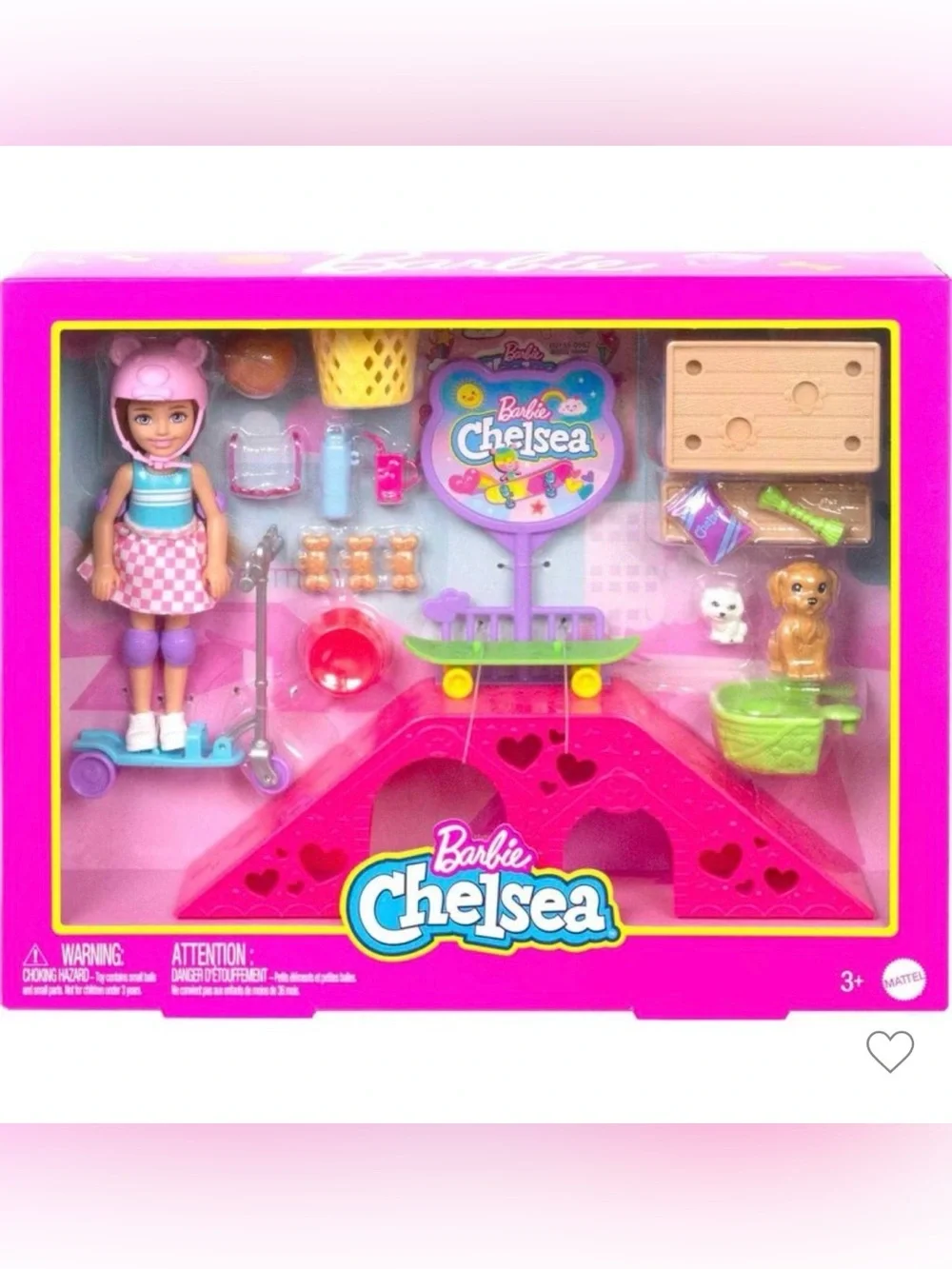 Barbie Chelsea Doll and Accessories Skatepark Playset with 2 Puppies and 15+ pc